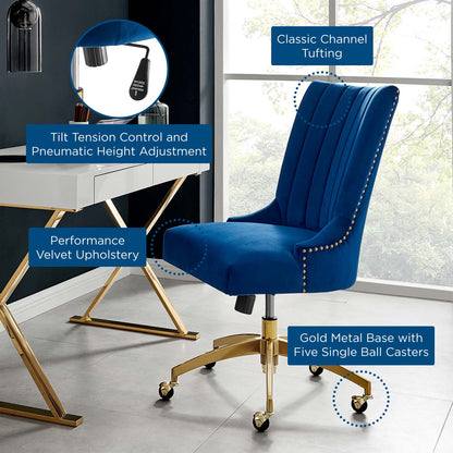 Empower Channel Tufted Performance Velvet Office Chair, Velvet, Gold Blue Navy, 20273