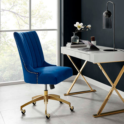 Empower Channel Tufted Performance Velvet Office Chair, Velvet, Gold Blue Navy, 20273