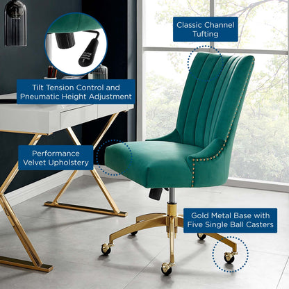 Empower Channel Tufted Performance Velvet Office Chair, Velvet, Gold Teal Blue, 20274