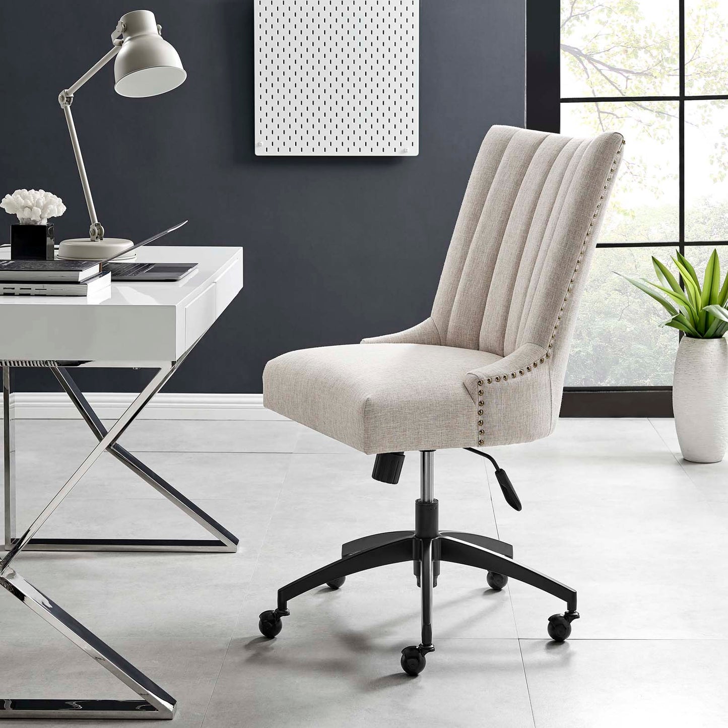 Empower Channel Tufted Fabric Office Chair, Fabric, Black Beige, 20276