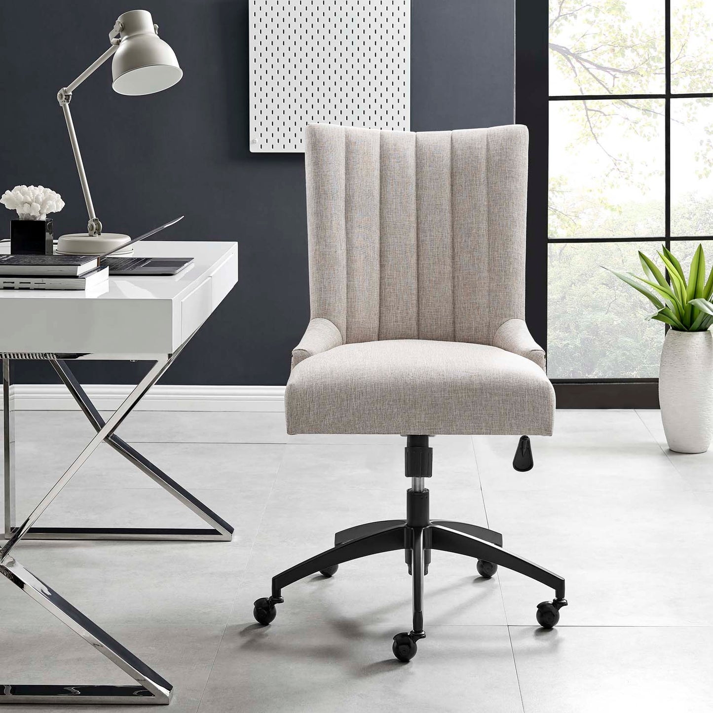 Empower Channel Tufted Fabric Office Chair, Fabric, Black Beige, 20276