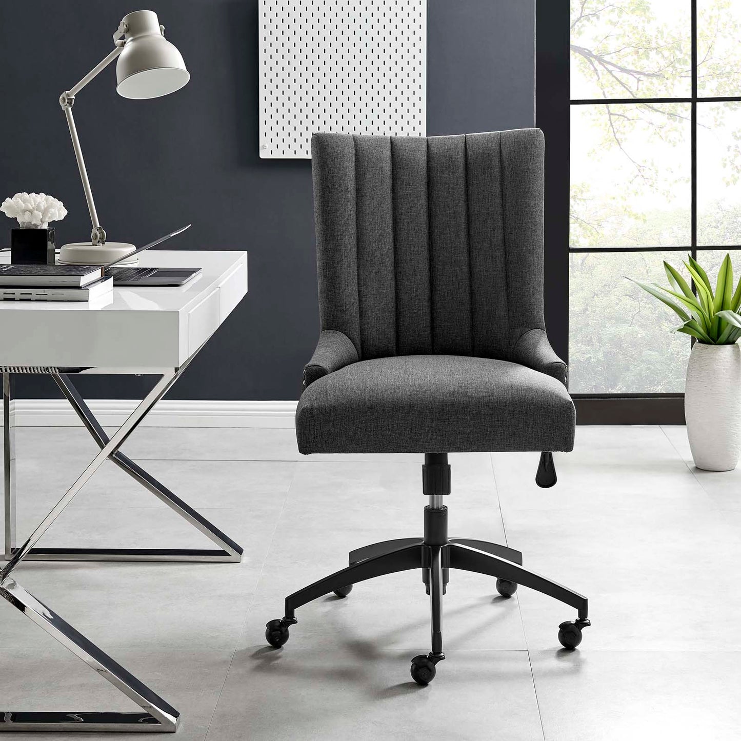 Empower Channel Tufted Fabric Office Chair, Fabric, Black Grey Gray, 20277