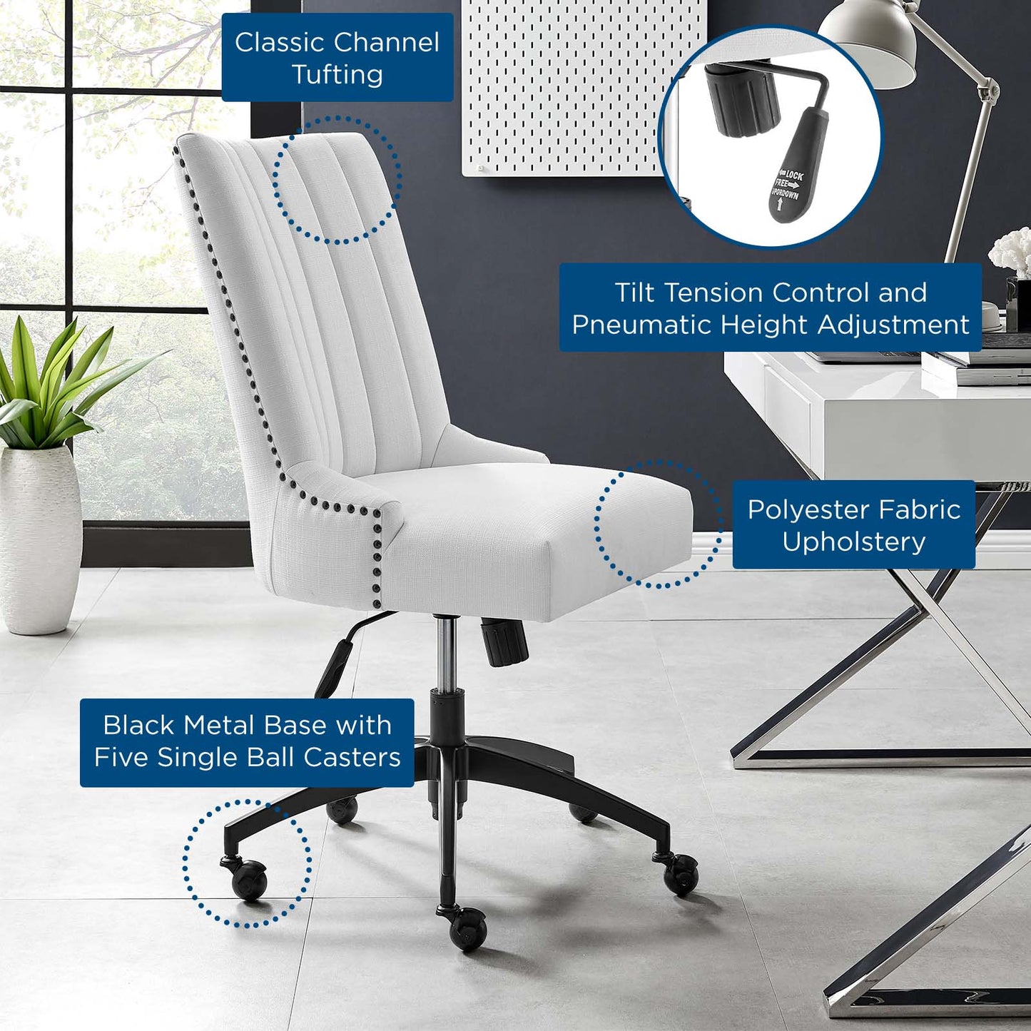 Empower Channel Tufted Fabric Office Chair, Fabric, Black White, 20279