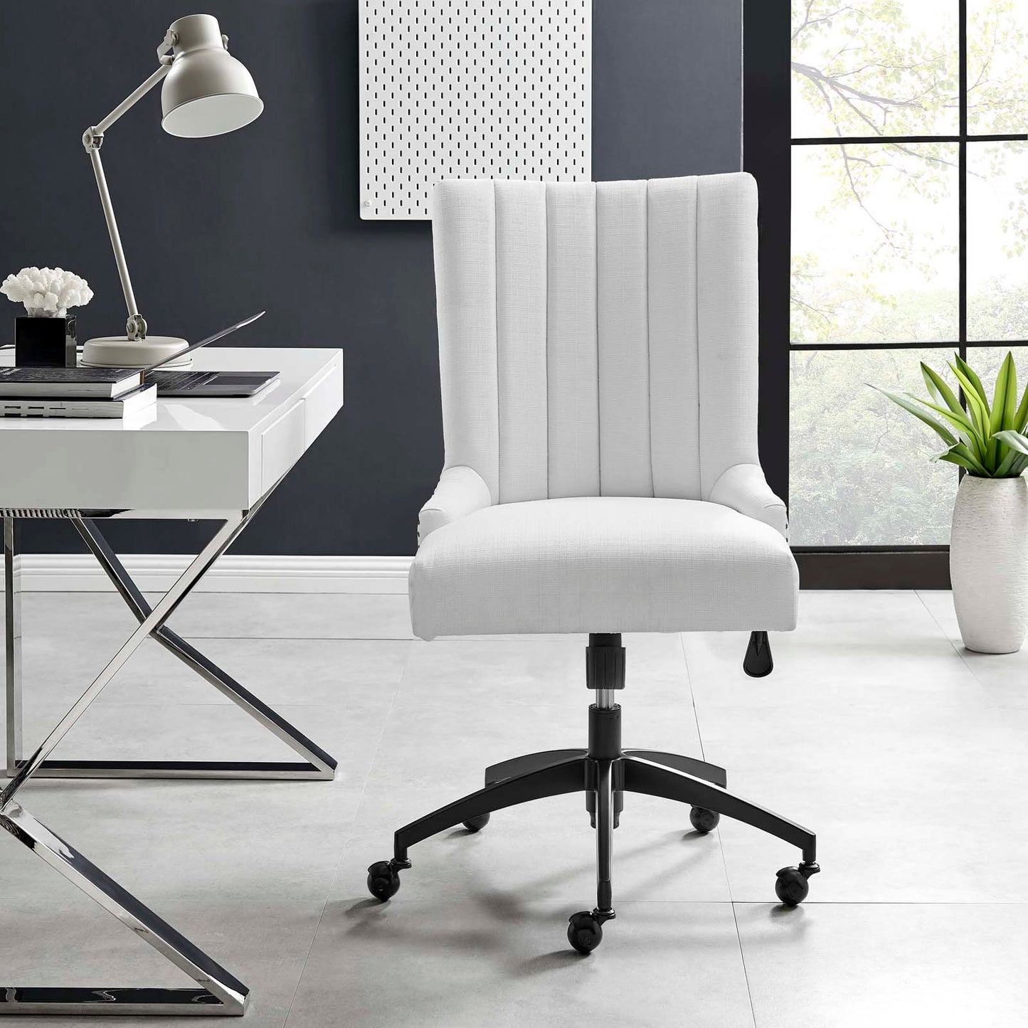 Empower Channel Tufted Fabric Office Chair, Fabric, Black White, 20279