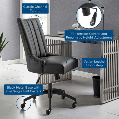 Empower Channel Tufted Vegan Leather Office Chair, Faux Vegan Leather, Black, 20280