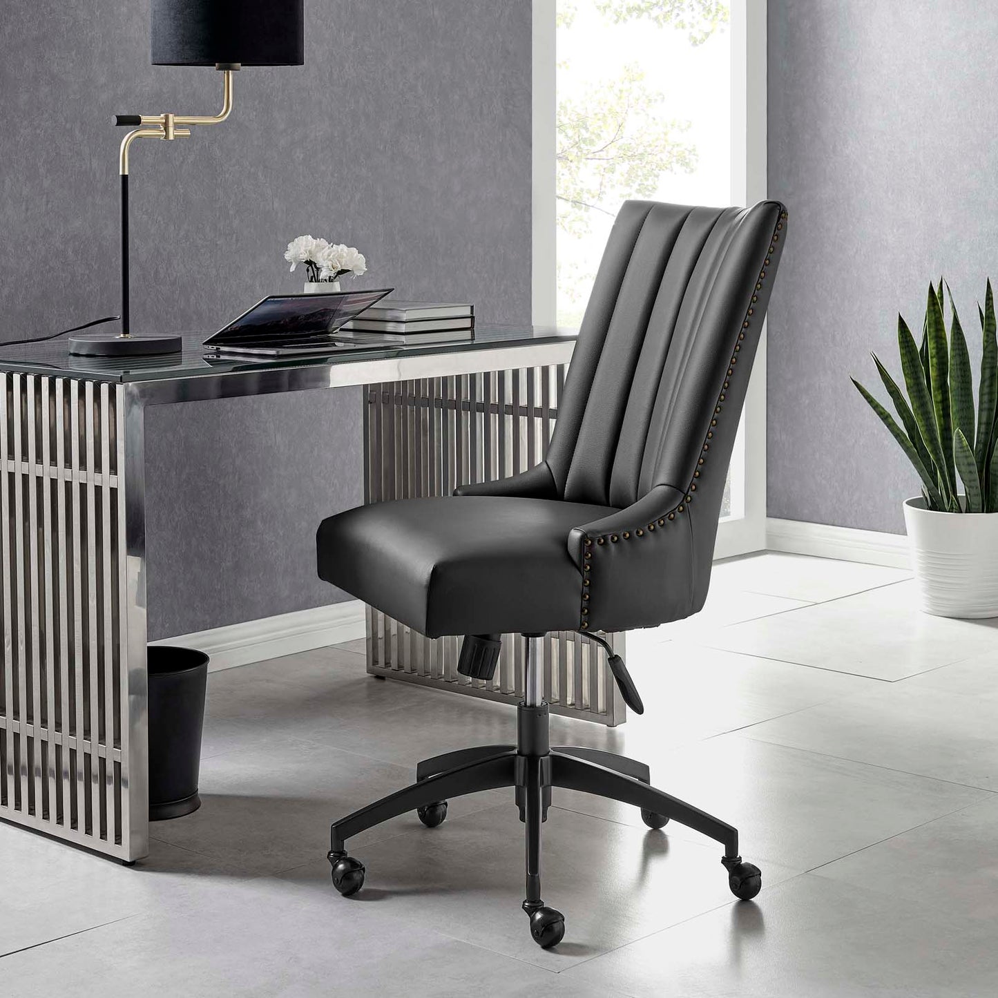 Empower Channel Tufted Vegan Leather Office Chair, Faux Vegan Leather, Black, 20280
