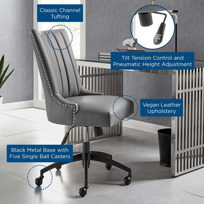 Empower Channel Tufted Vegan Leather Office Chair, Faux Vegan Leather, Black Grey Gray, 20281