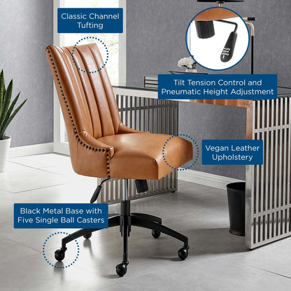 Empower Channel Tufted Vegan Leather Office Chair, Faux Vegan Leather, Black Tan, 20282
