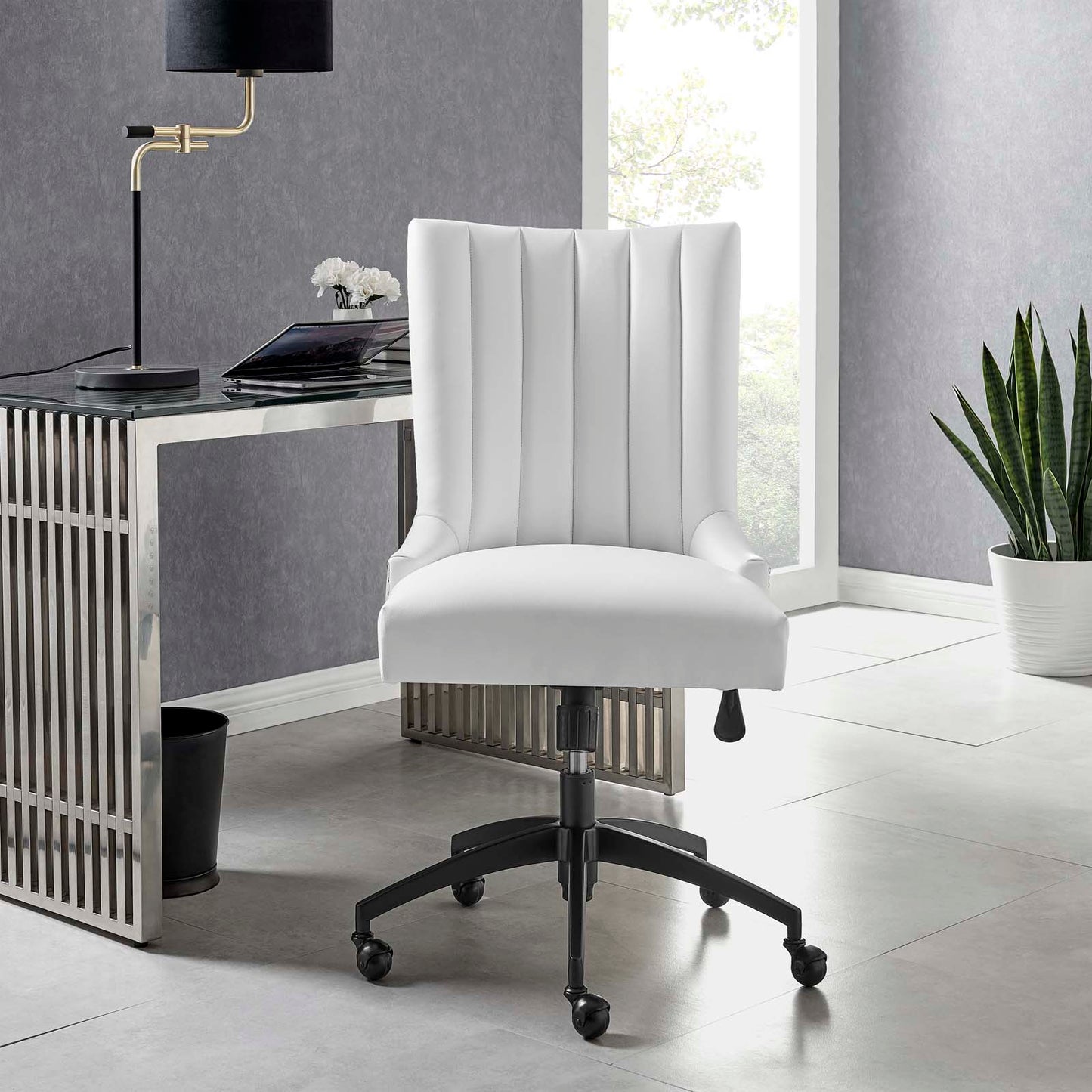 Empower Channel Tufted Vegan Leather Office Chair, Faux Vegan Leather, Black White, 20283