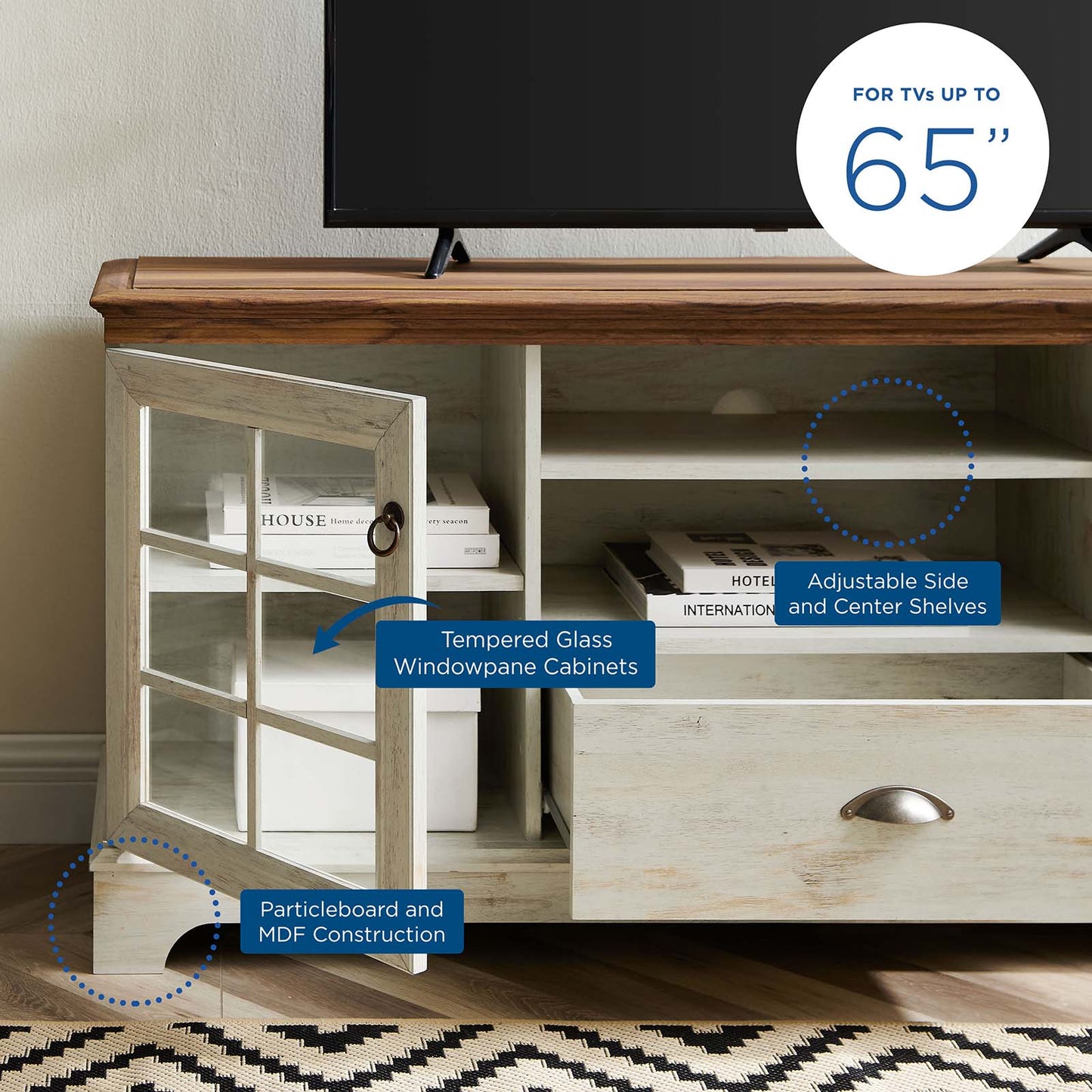 Pacific 59" TV Stand, Wood, Brown Walnut White, 20284