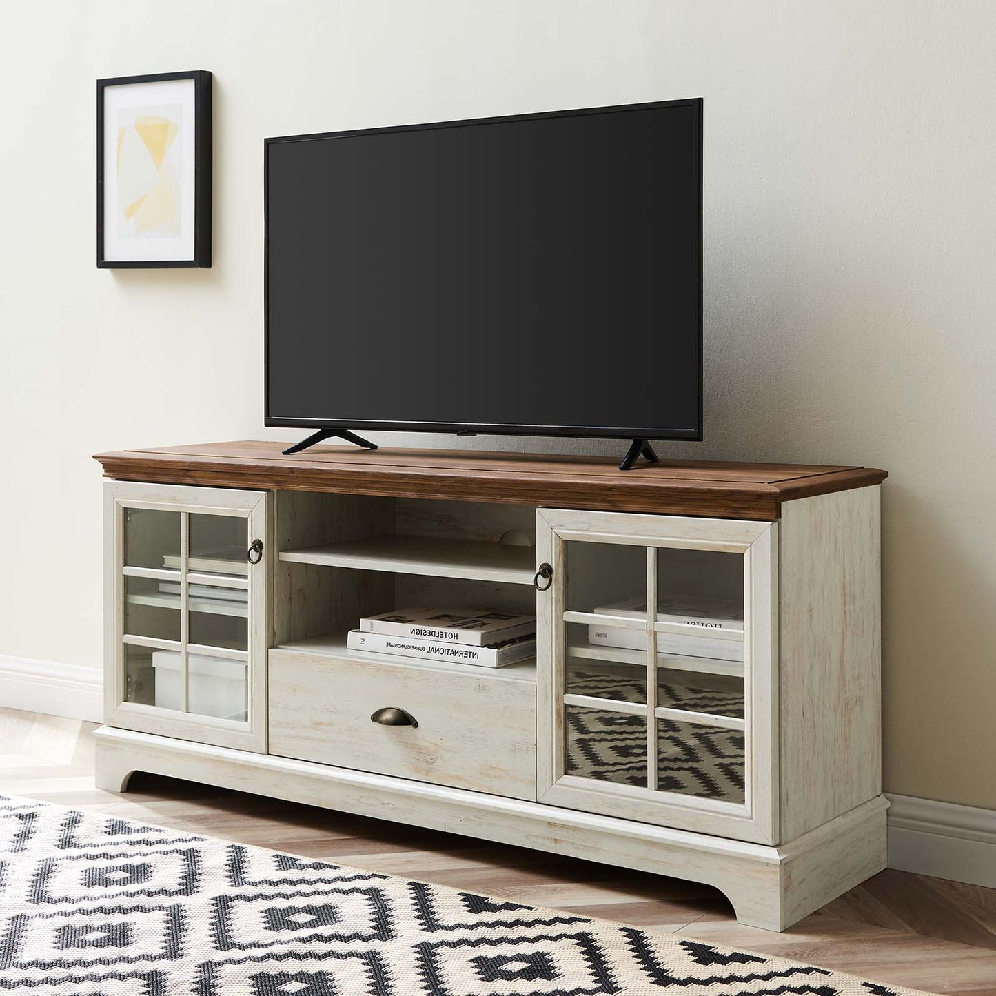 Pacific 59" TV Stand, Wood, Brown Walnut White, 20284