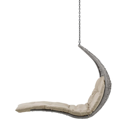 Landscape Outdoor Patio Hanging Chaise Lounge Outdoor Patio Swing Chair, Light Grey Gray Beige, 20288