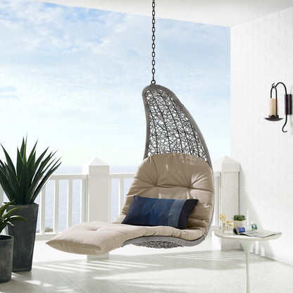 Landscape Outdoor Patio Hanging Chaise Lounge Outdoor Patio Swing Chair, Light Grey Gray Beige, 20288