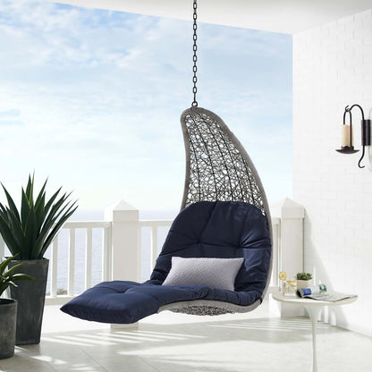 Landscape Outdoor Patio Hanging Chaise Lounge Outdoor Patio Swing Chair, Light Grey Gray Blue Navy, 20290