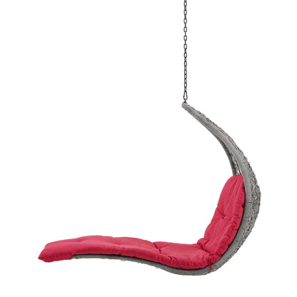 Landscape Outdoor Patio Hanging Chaise Lounge Outdoor Patio Swing Chair, Light Grey Gray Red, 20291
