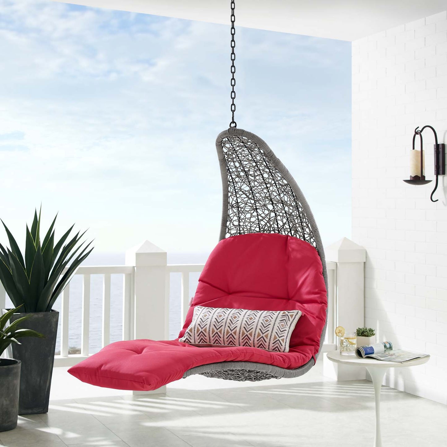 Landscape Outdoor Patio Hanging Chaise Lounge Outdoor Patio Swing Chair, Light Grey Gray Red, 20291