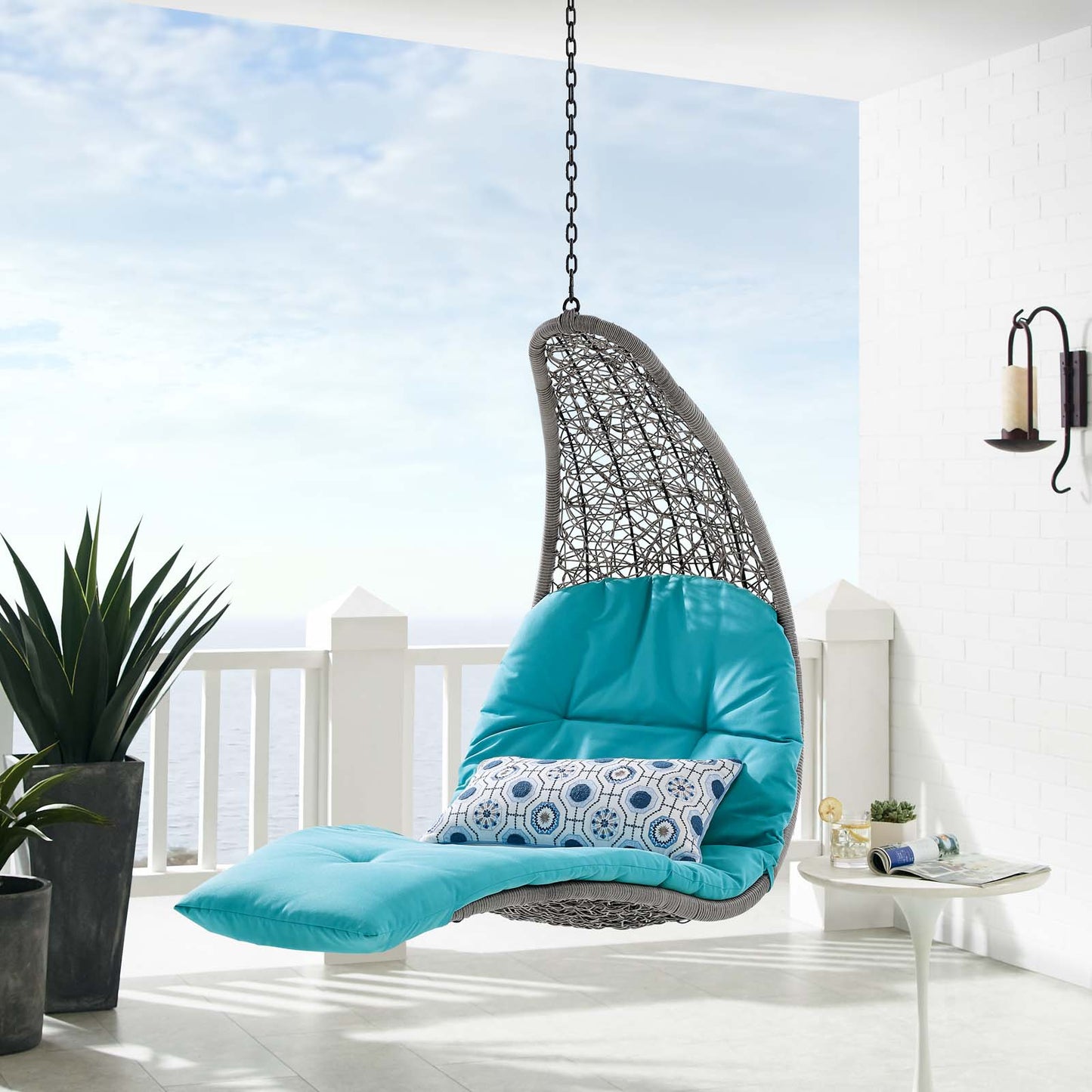 Landscape Outdoor Patio Hanging Chaise Lounge Outdoor Patio Swing Chair, Light Grey Gray Blue, 20292