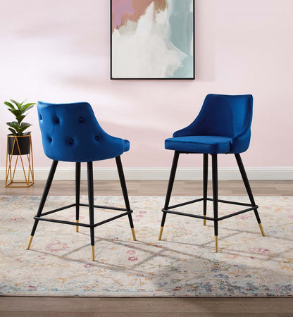 Adorn Performance Velvet Counter Stool Set of 2, Velvet, Blue Navy, 20297