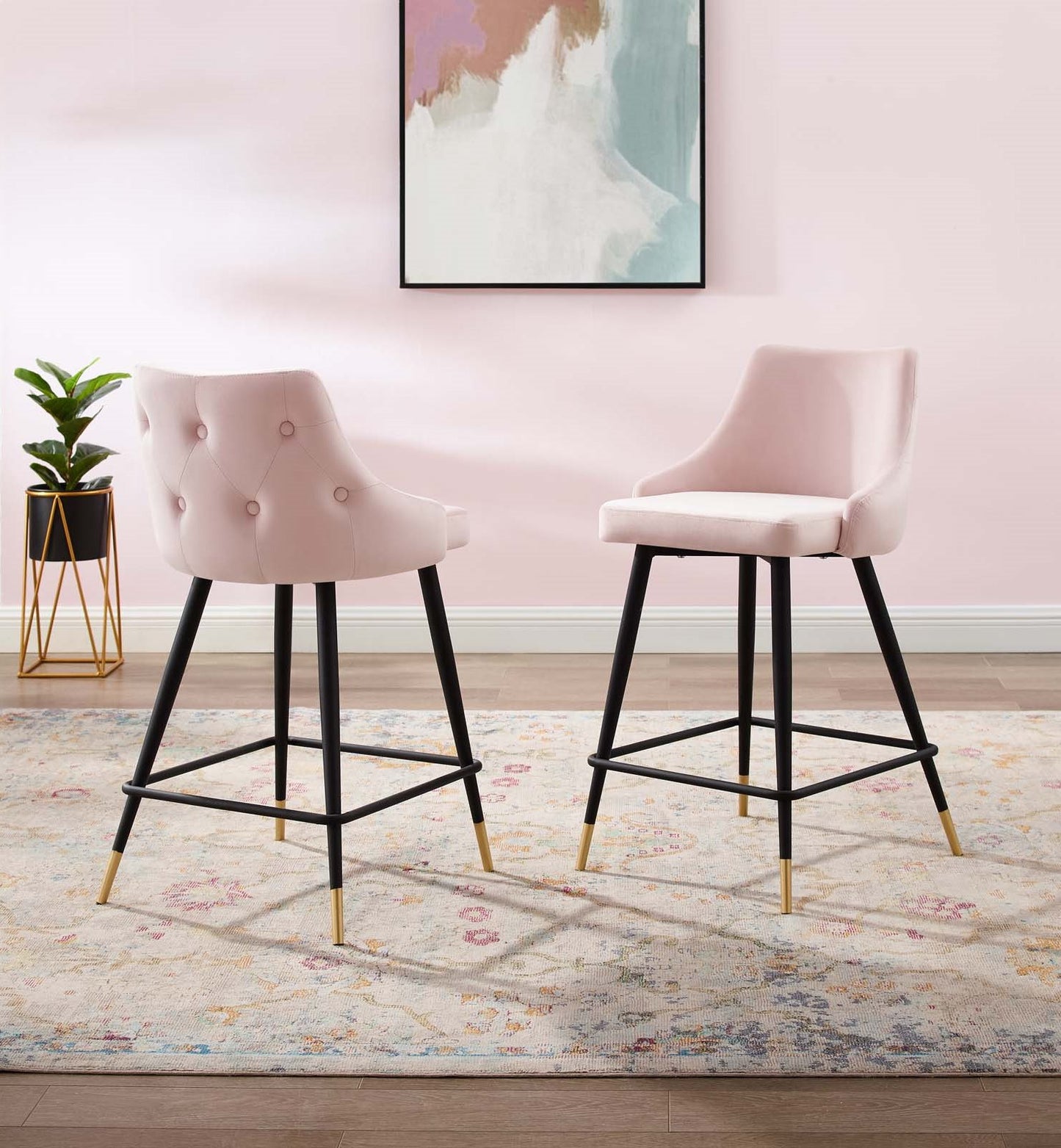 Adorn Performance Velvet Counter Stool Set of 2, Velvet, Pink, 20298