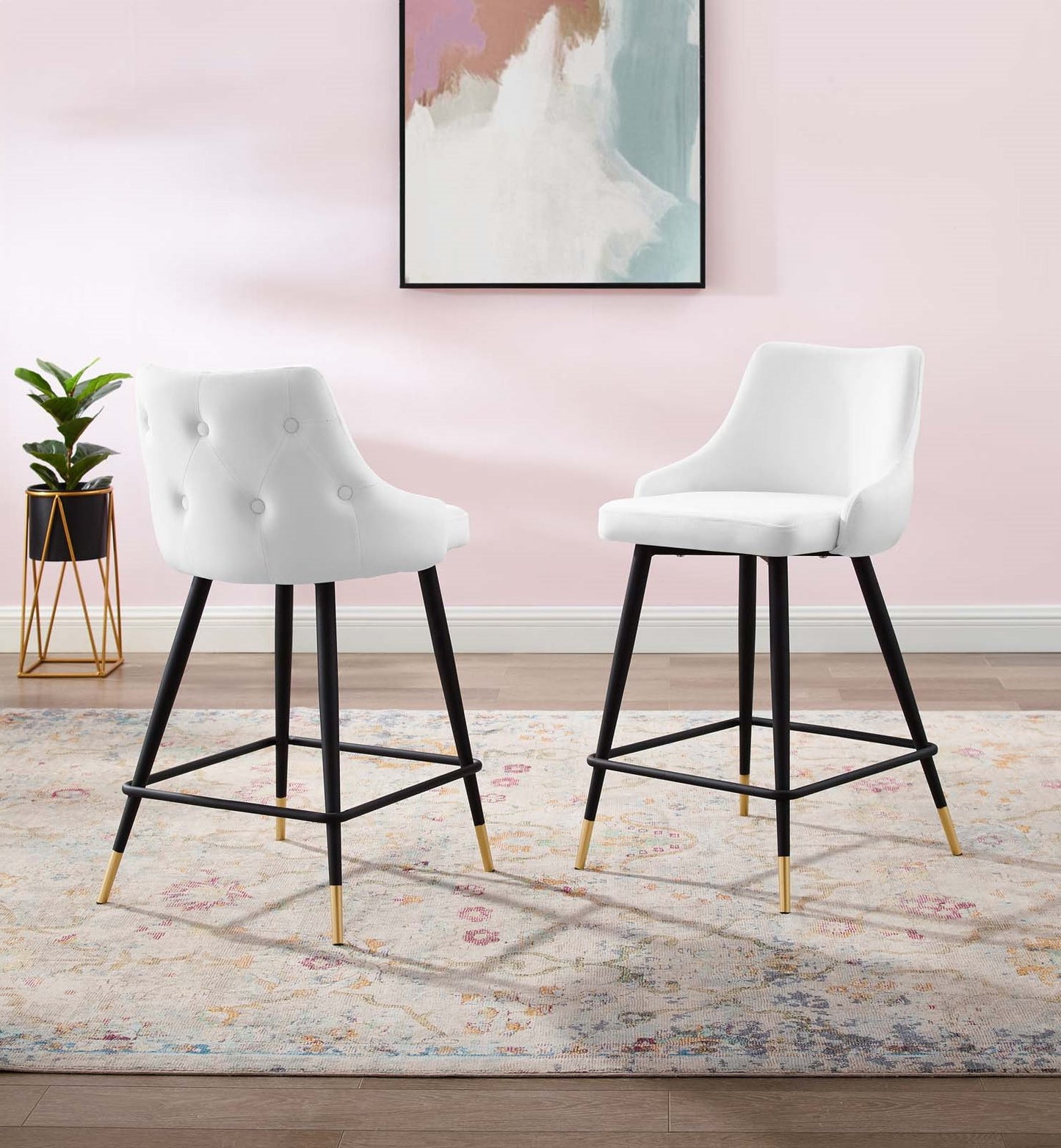 Adorn Performance Velvet Counter Stool Set of 2, Velvet, White, 20299