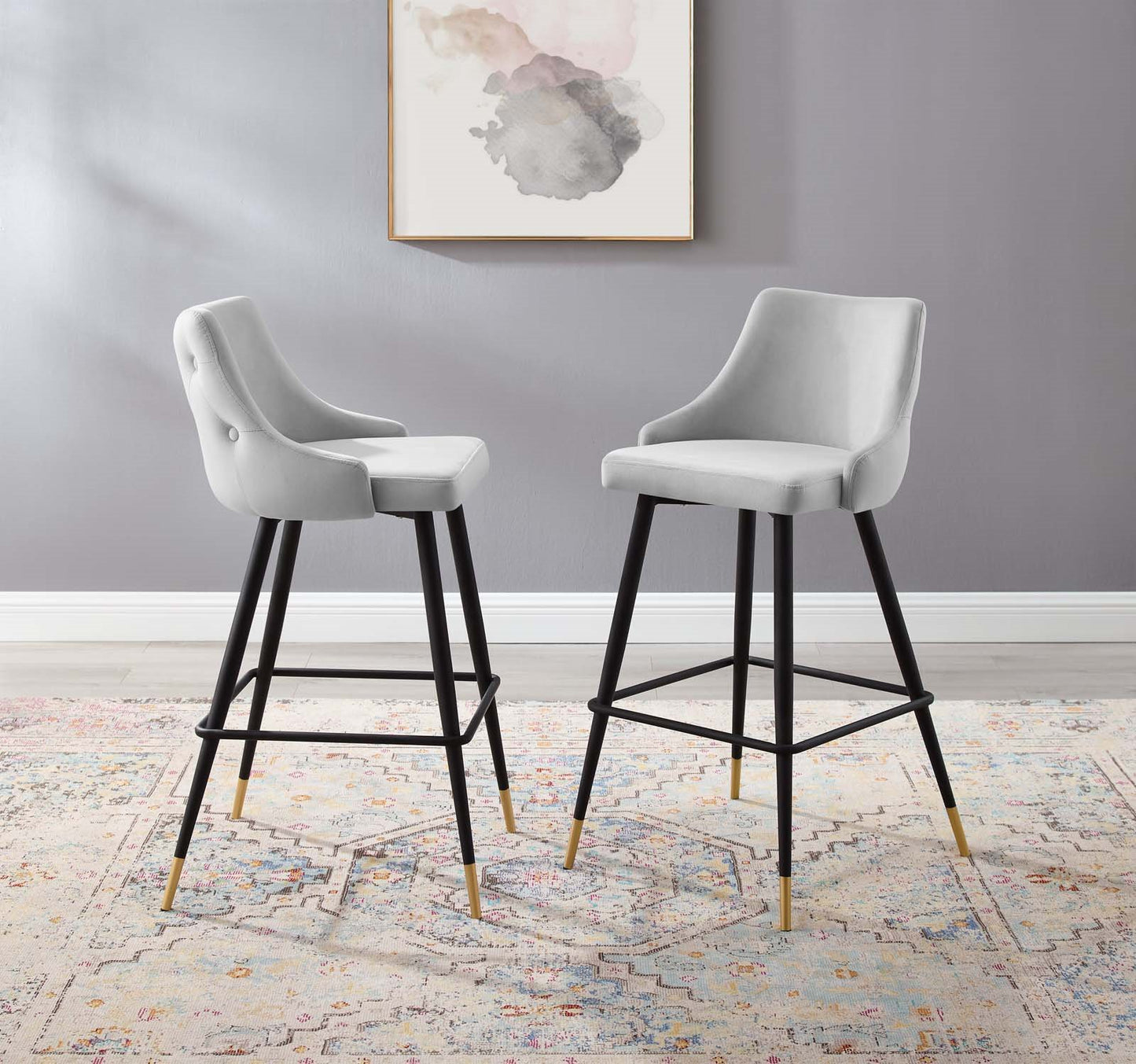 Adorn Performance Velvet Bar Stool Set of 2, Velvet, Light Grey Gray, 20301