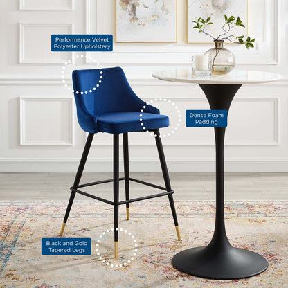 Adorn Performance Velvet Bar Stool Set of 2, Velvet, Blue Navy, 20302