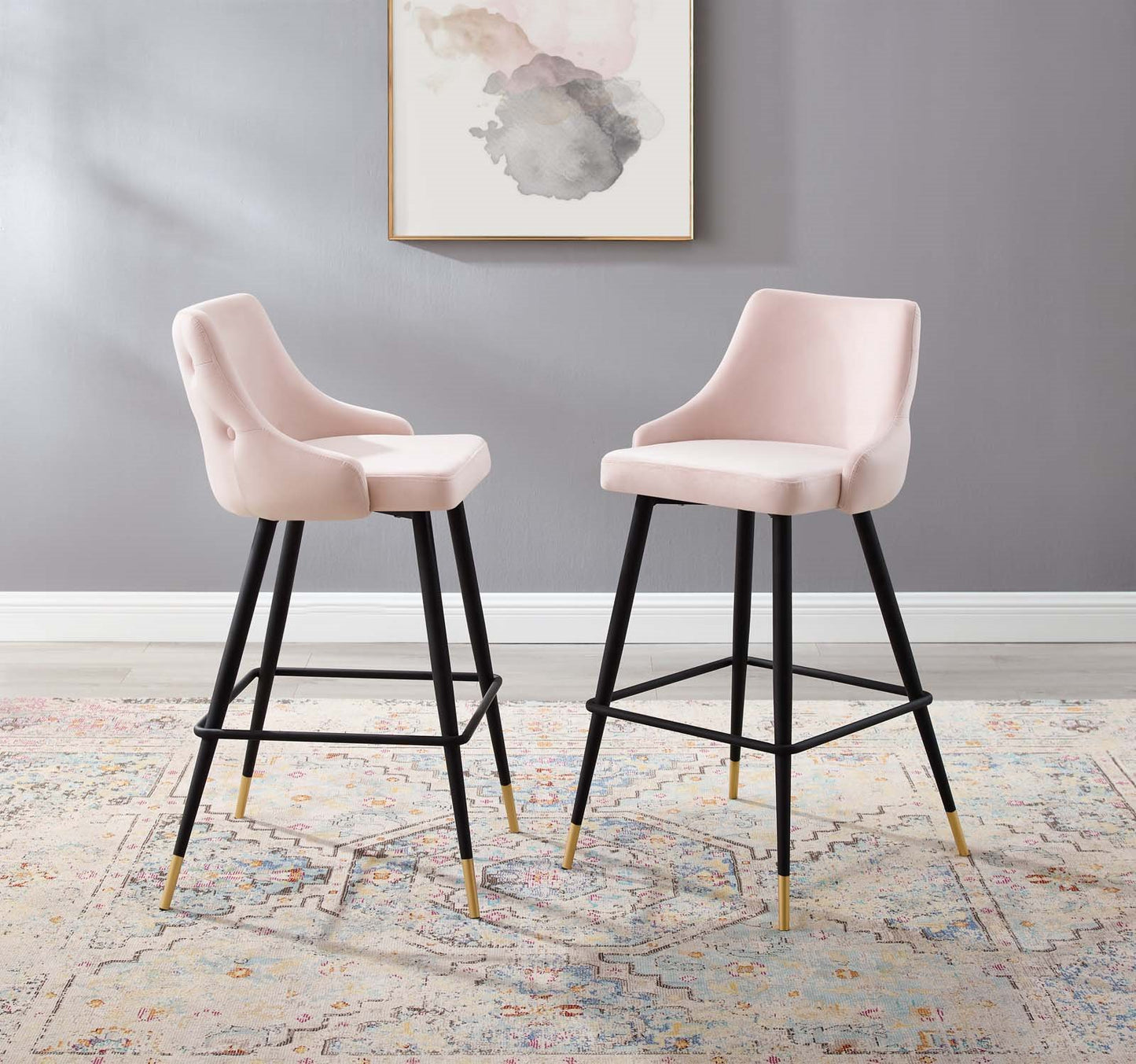 Adorn Performance Velvet Bar Stool Set of 2, Velvet, Pink, 20303