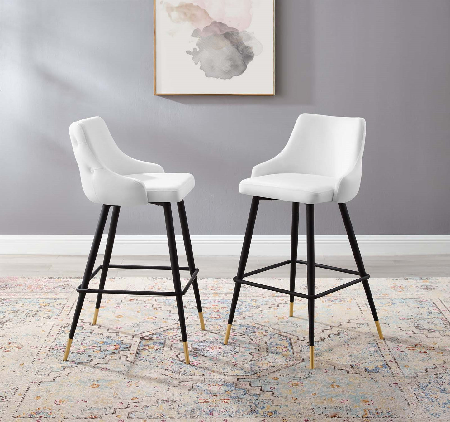 Adorn Performance Velvet Bar Stool Set of 2, Velvet, White, 20304