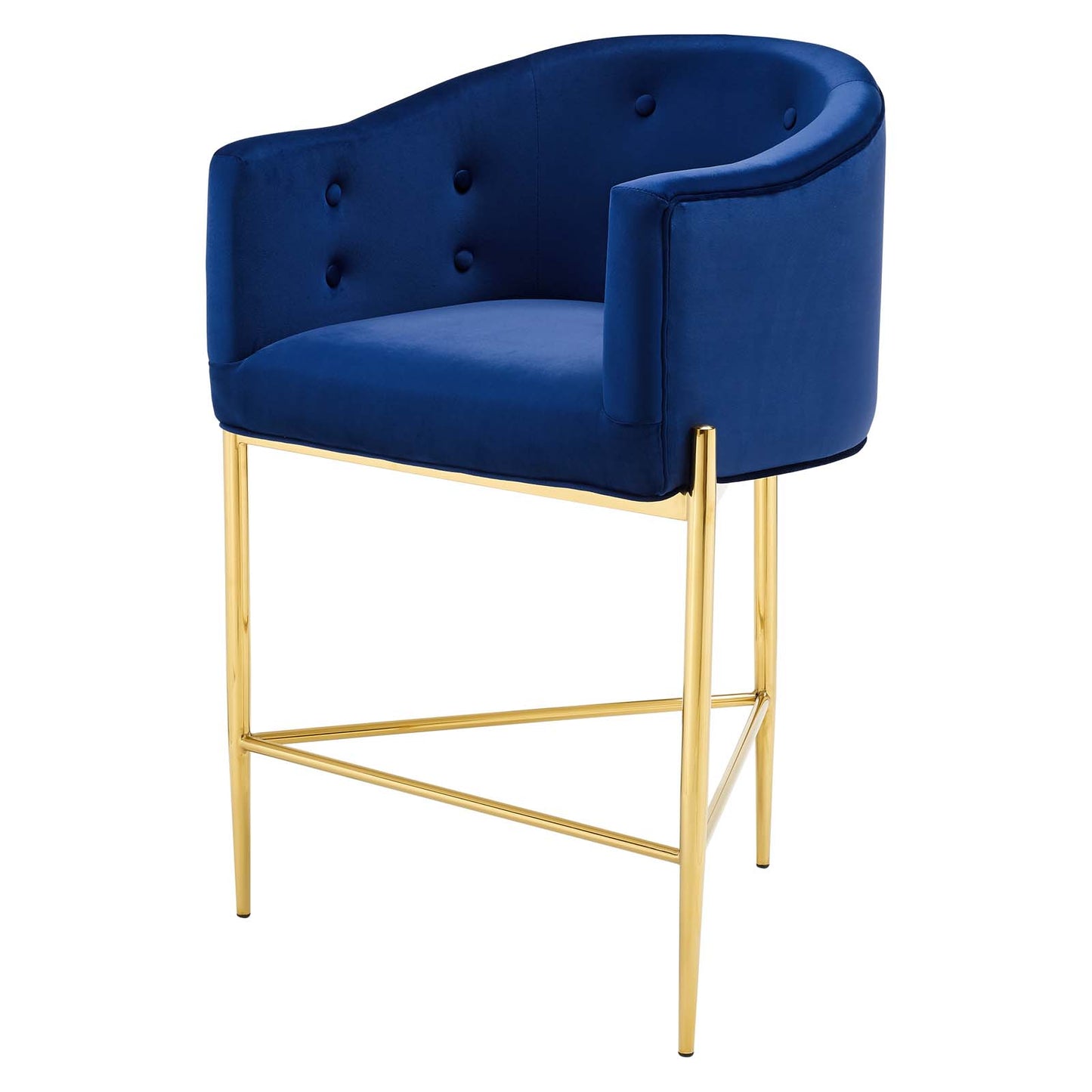 Savour Tufted Performance Velvet Counter Stool Set of 2, Velvet, Metal Steel, Blue Navy, 20307