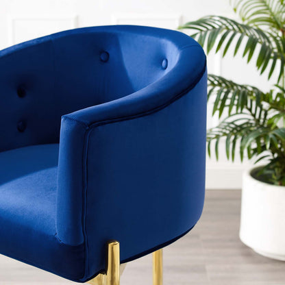 Savour Tufted Performance Velvet Counter Stool Set of 2, Velvet, Metal Steel, Blue Navy, 20307