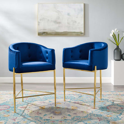 Savour Tufted Performance Velvet Counter Stool Set of 2, Velvet, Metal Steel, Blue Navy, 20307
