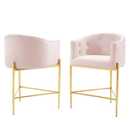 Savour Tufted Performance Velvet Counter Stool Set of 2, Velvet, Metal Steel, Pink, 20308