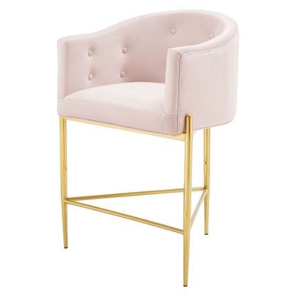 Savour Tufted Performance Velvet Counter Stool Set of 2, Velvet, Metal Steel, Pink, 20308
