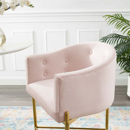 Savour Tufted Performance Velvet Counter Stool Set of 2, Velvet, Metal Steel, Pink, 20308