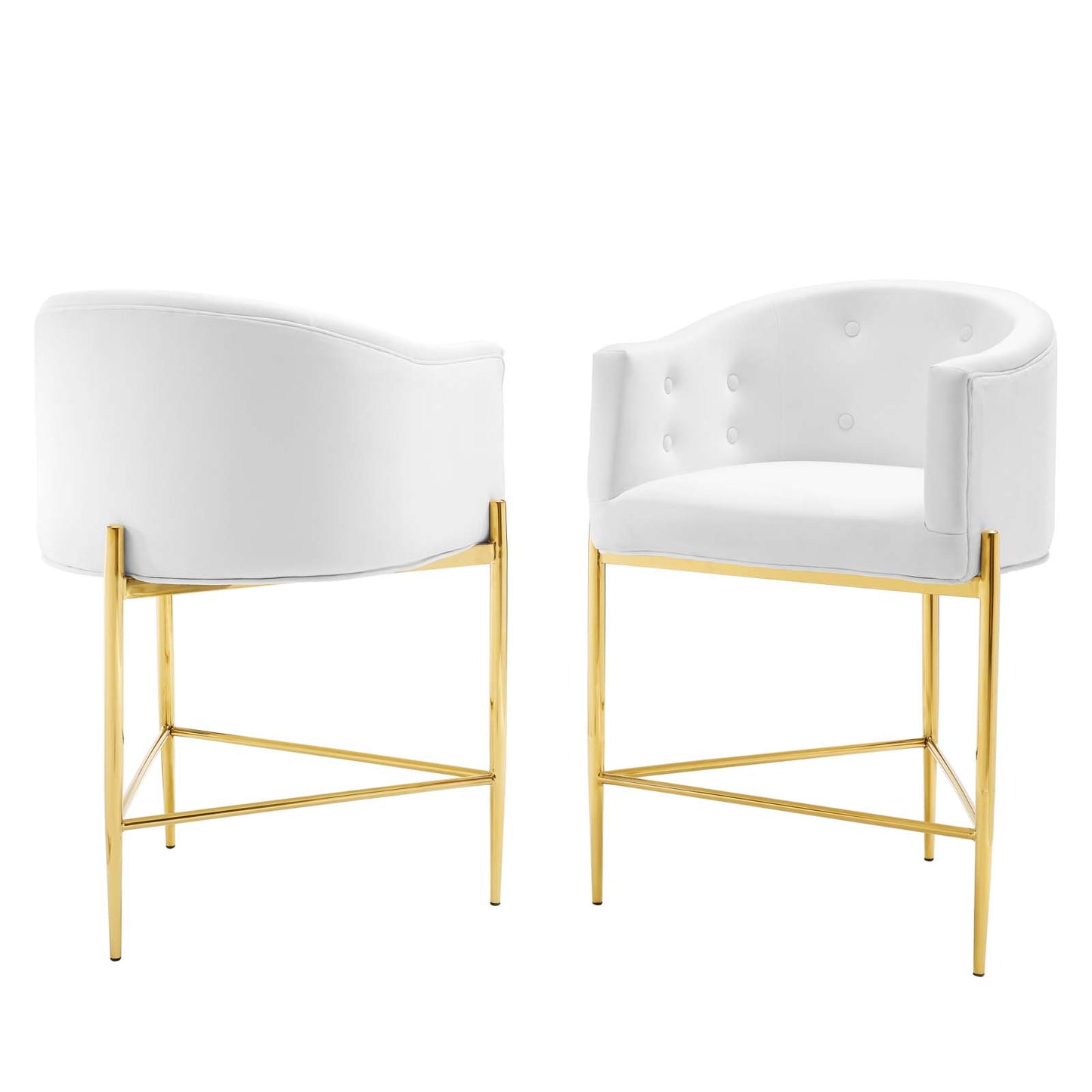 Savour Tufted Performance Velvet Counter Stool Set of 2, Velvet, Metal Steel, White, 20309
