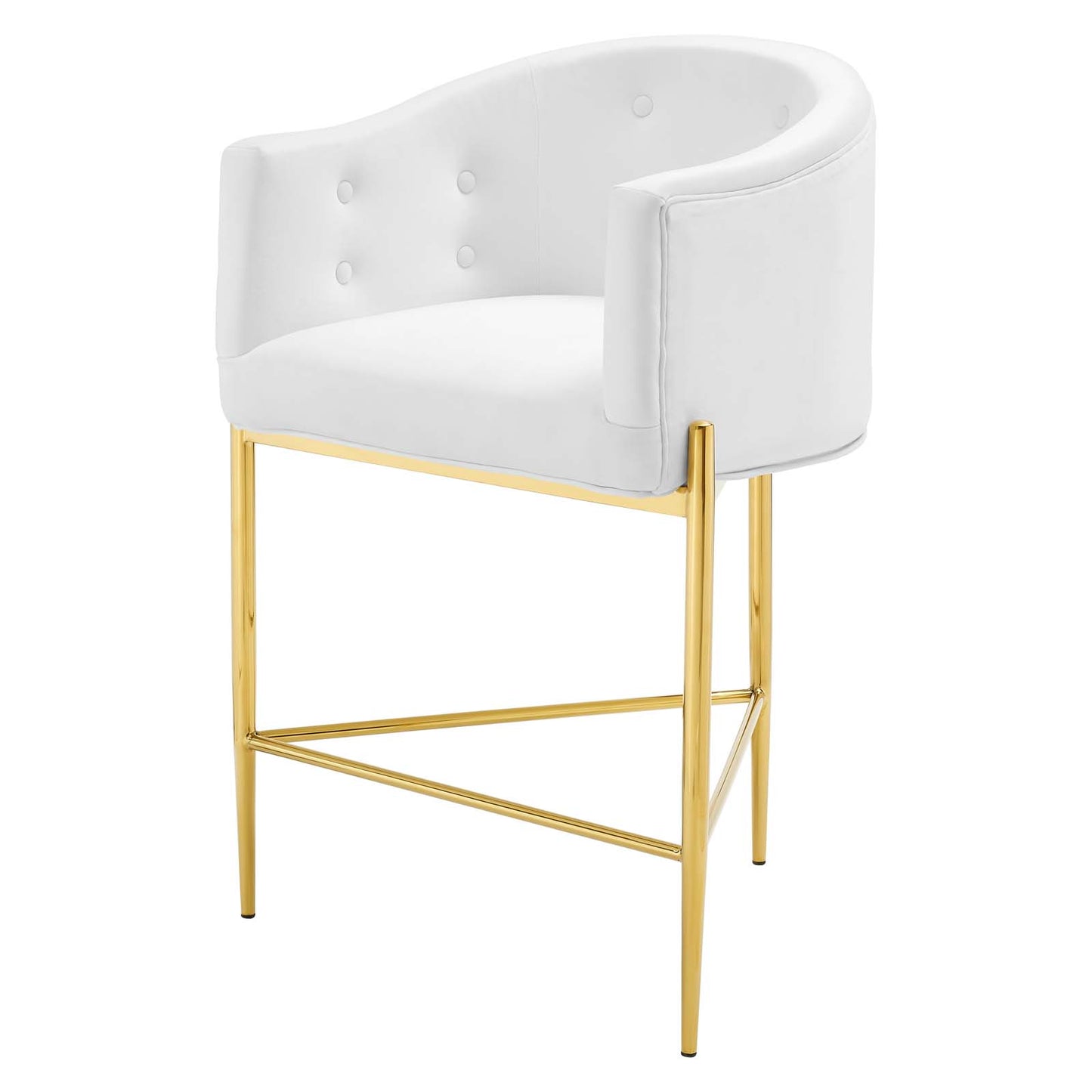 Savour Tufted Performance Velvet Counter Stool Set of 2, Velvet, Metal Steel, White, 20309