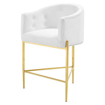 Savour Tufted Performance Velvet Counter Stool Set of 2, Velvet, Metal Steel, White, 20309