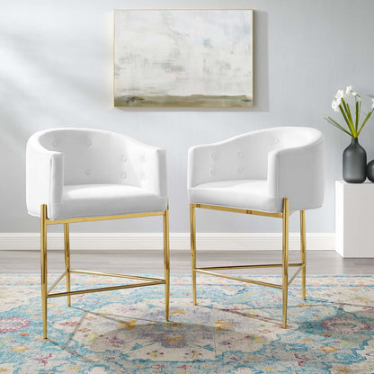 Savour Tufted Performance Velvet Counter Stool Set of 2, Velvet, Metal Steel, White, 20309