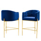 Savour Tufted Performance Velvet Bar Stool Set of 2, Velvet, Metal Steel, Blue Navy, 20312