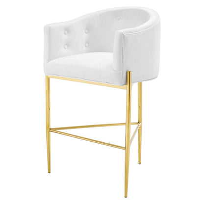 Savour Tufted Performance Velvet Bar Stool Set of 2, Velvet, Metal Steel, White, 20314