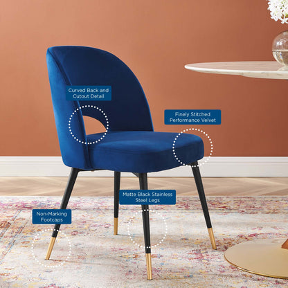 Rouse Performance Velvet Dining Side Chairs - Set of 2, Velvet, Blue Navy, 20318
