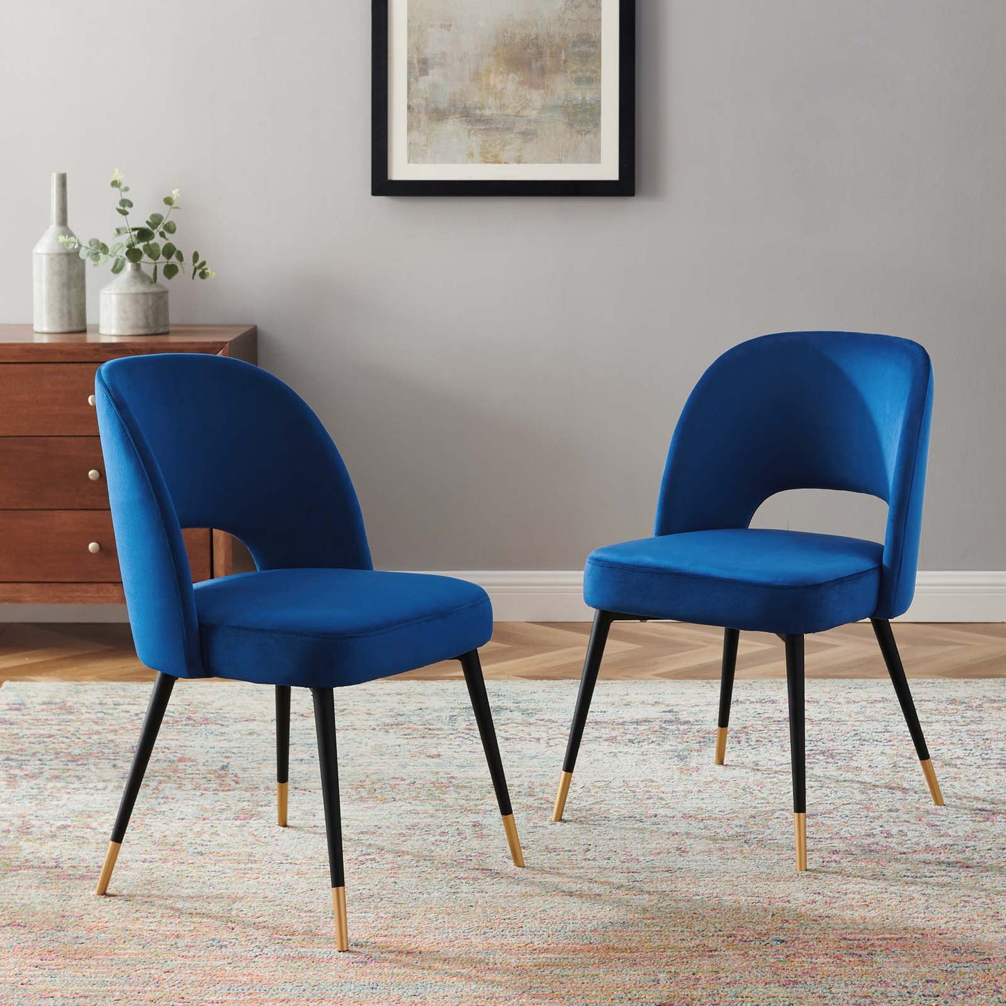 Rouse Performance Velvet Dining Side Chairs - Set of 2, Velvet, Blue Navy, 20318