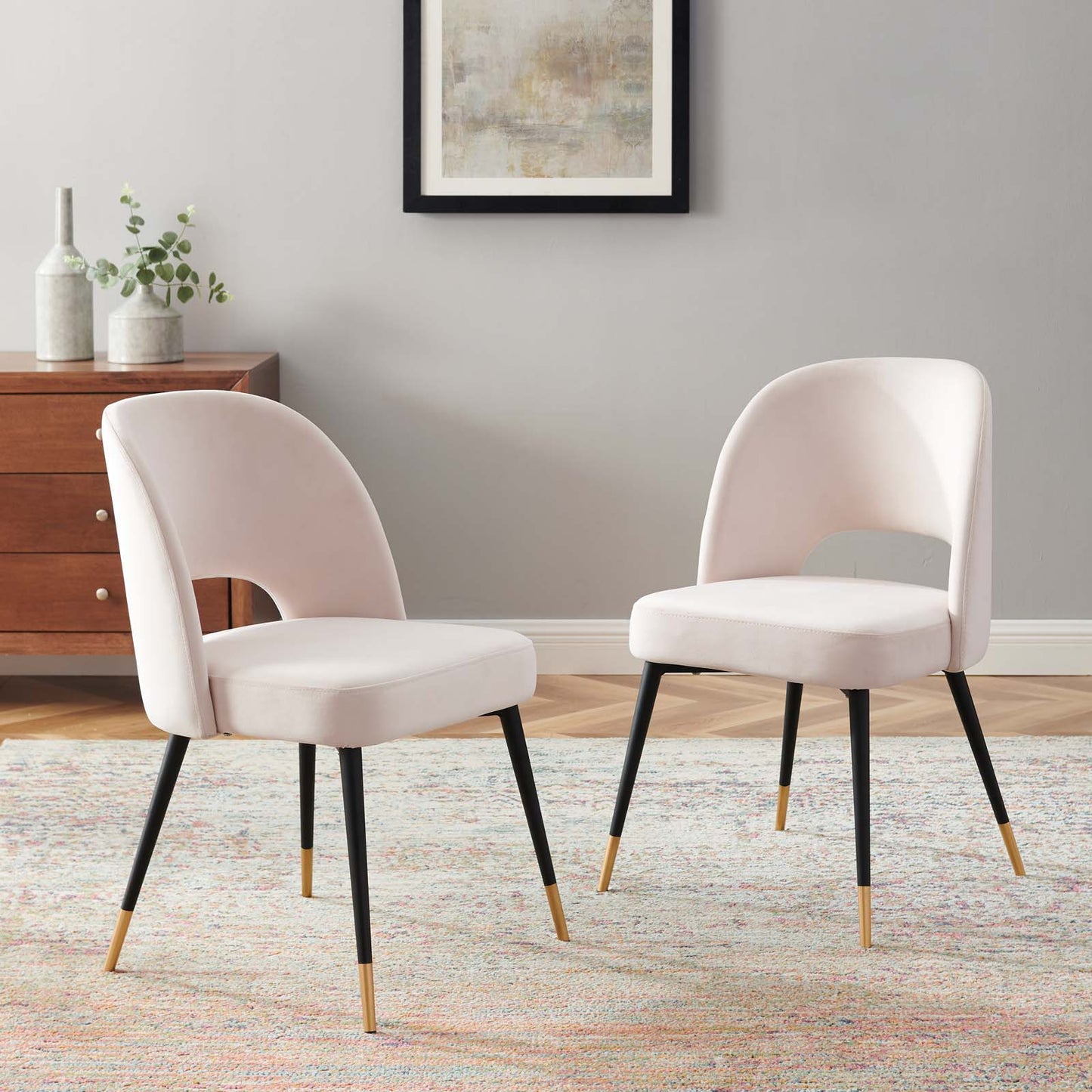 Rouse Performance Velvet Dining Side Chairs - Set of 2, Velvet, Pink, 20319