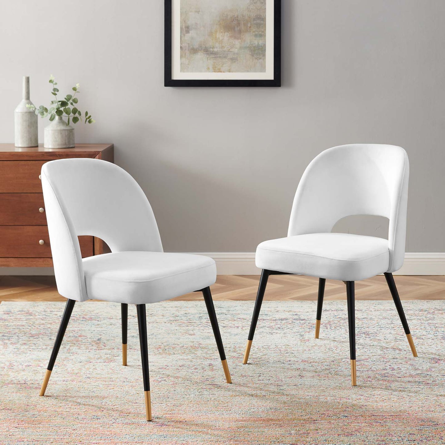 Rouse Performance Velvet Dining Side Chairs - Set of 2, Velvet, White, 20320