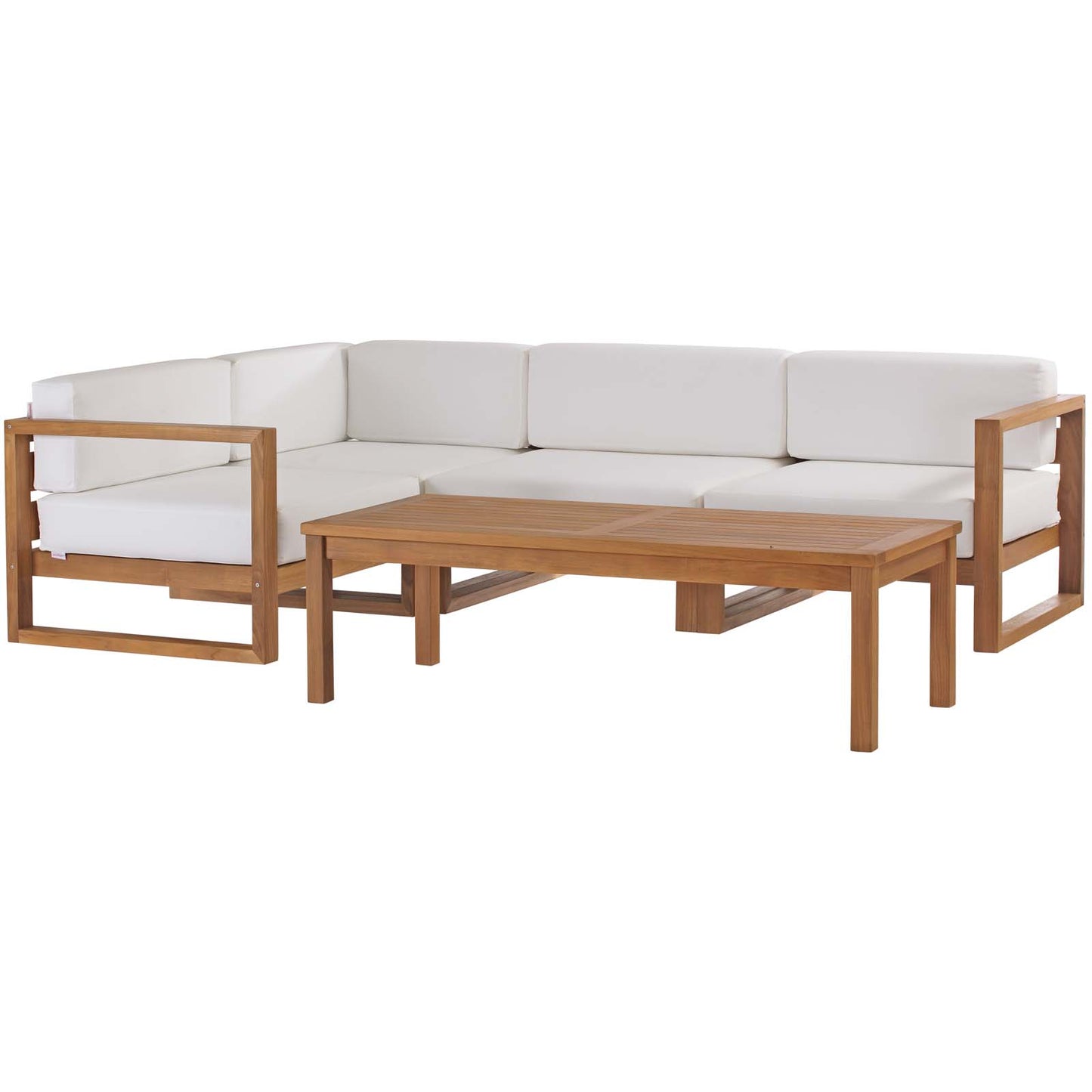Upland Outdoor Patio Teak Wood 5-Piece Sectional Sofa Set, Wood, Brown Natural White, 20321