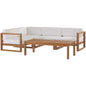 Upland Outdoor Patio Teak Wood 5-Piece Sectional Sofa Set, Wood, Brown Natural White, 20321