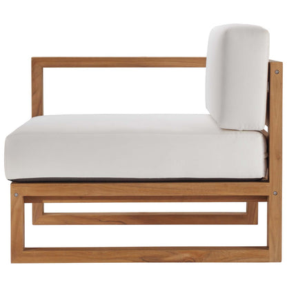 Upland Outdoor Patio Teak Wood 5-Piece Sectional Sofa Set, Wood, Brown Natural White, 20321