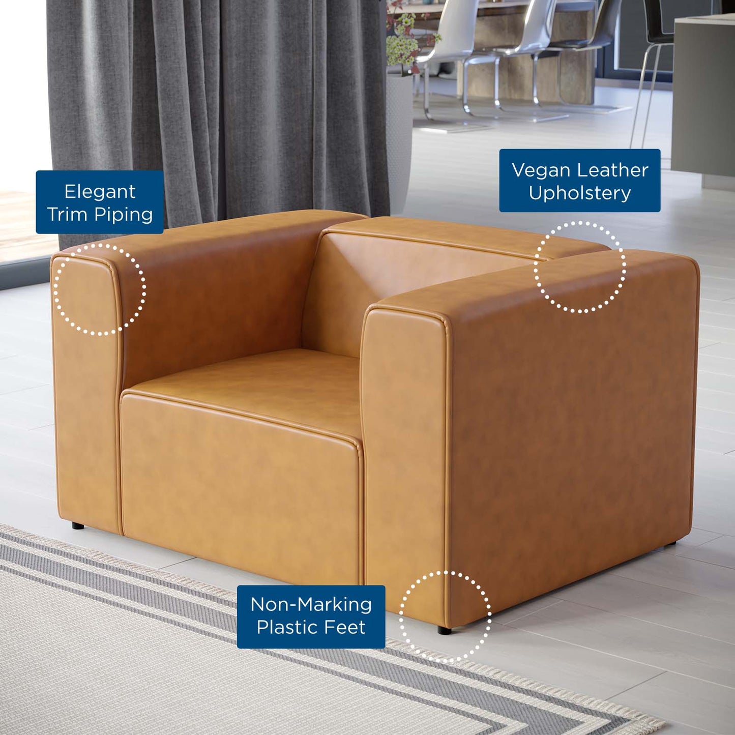 Mingle Vegan Leather Armchair, Faux Vegan Leather, Tan, 20323