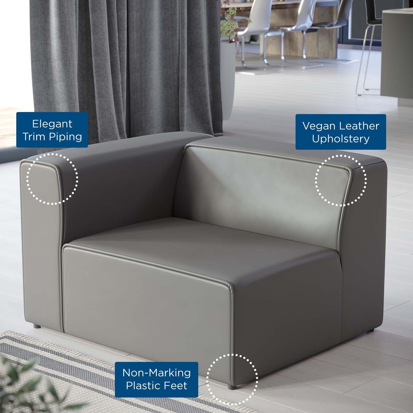 Mingle Vegan Leather Left-Arm Chair, Faux Vegan Leather, Grey Gray, 20325