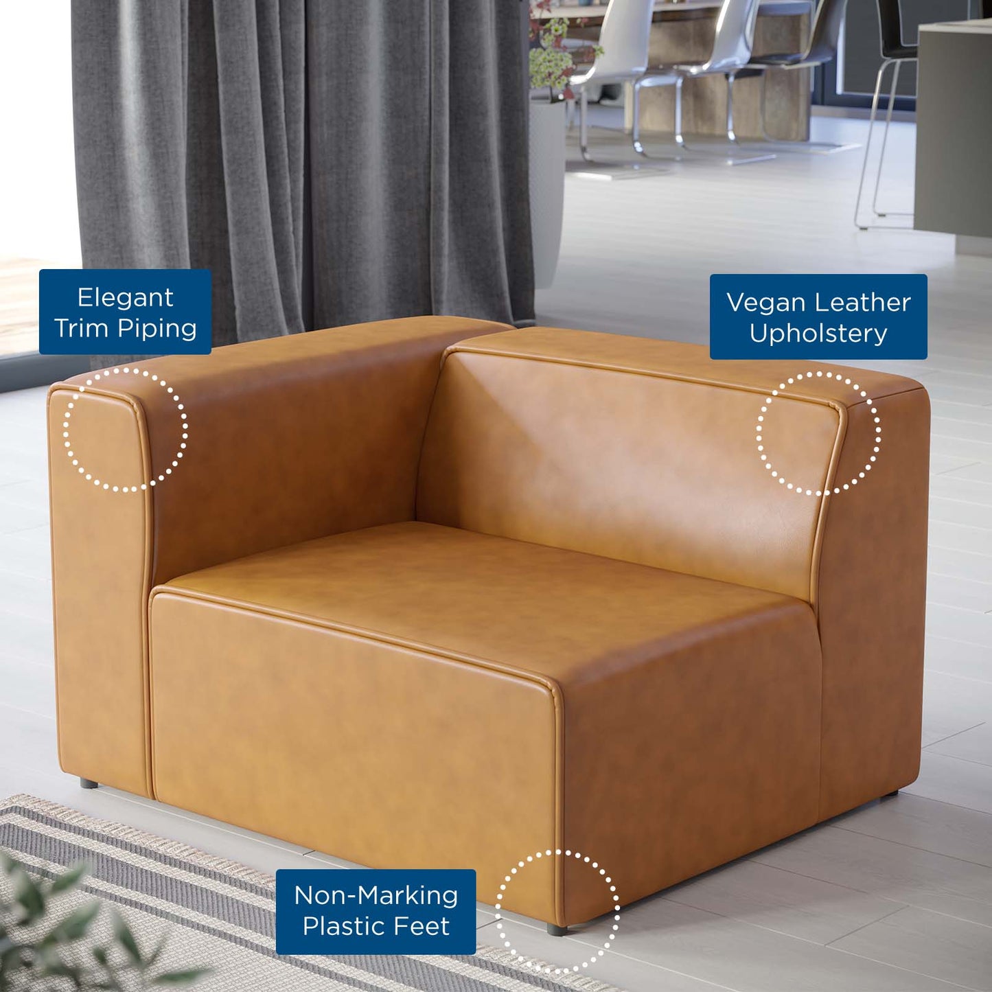 Mingle Vegan Leather Left-Arm Chair, Faux Vegan Leather, Tan, 20326